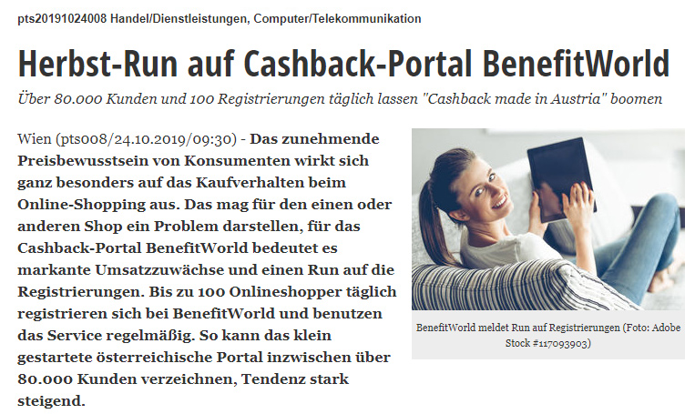 Herbst-Run auf Cashback-Portal BenefitWorld